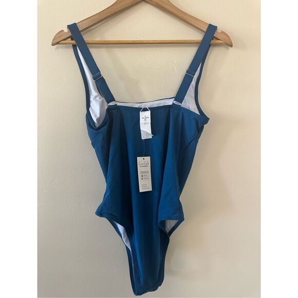 Cupshe Blue Square Neck One Piece Swimsuit Size Medium New - Picture 3 of 5